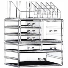 CQ Acrylic 3-Pack Clear Stackable 7-Drawer Makeup Organizer   New - 45 MSRP