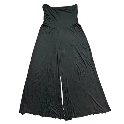 ASOS Black Wide Leg Maternity Pants Over The Bump Flowy Jersey Trousers Size 6