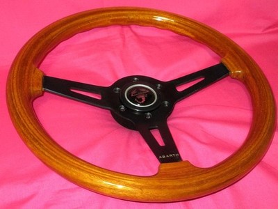 ABARTH Lenkrad 35Φ helles Holz schwarz Speichen Hupenknopf JDM original