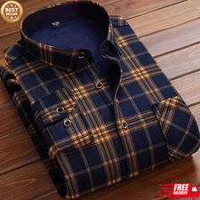 Mens Winter Fleece Lined Plaid Flannel Shirt Warm Long Sleeve Casual Button Down