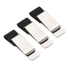 3pcs Pen Holder Clip, Stainless Pencil Loop with Carved Leather, Silver Black