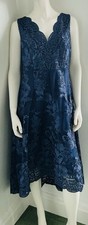 Quiz Navy Blue Embroidered Dipped Hem Occasion Dress Size 16 Worn Once Free P&P