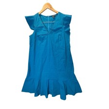 J.Crew Mercantile Teal Blue Ruffle Shoulder V-Neck Shift Dress Size 12