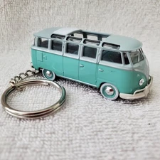Keychain 1962 VW Volkswagen Microbus Van Deluxe USA Model Aqua Rare Key Chain
