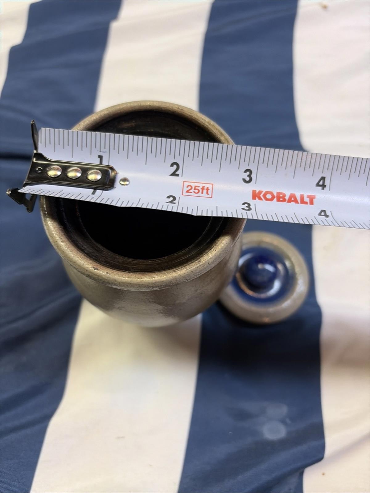 Rowe Pottery Stoneware 1992 Spice Herb Covered Jar Thyme Gray Blue CLEAN