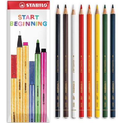 STABILO All Watercolour Effect Pencil - Assorted Pack of 8 Pencils - Black, W...