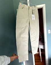 ZARA Women  s Beige Solid Chino Pants Slim Fit High Rise Tapered Leg 32"