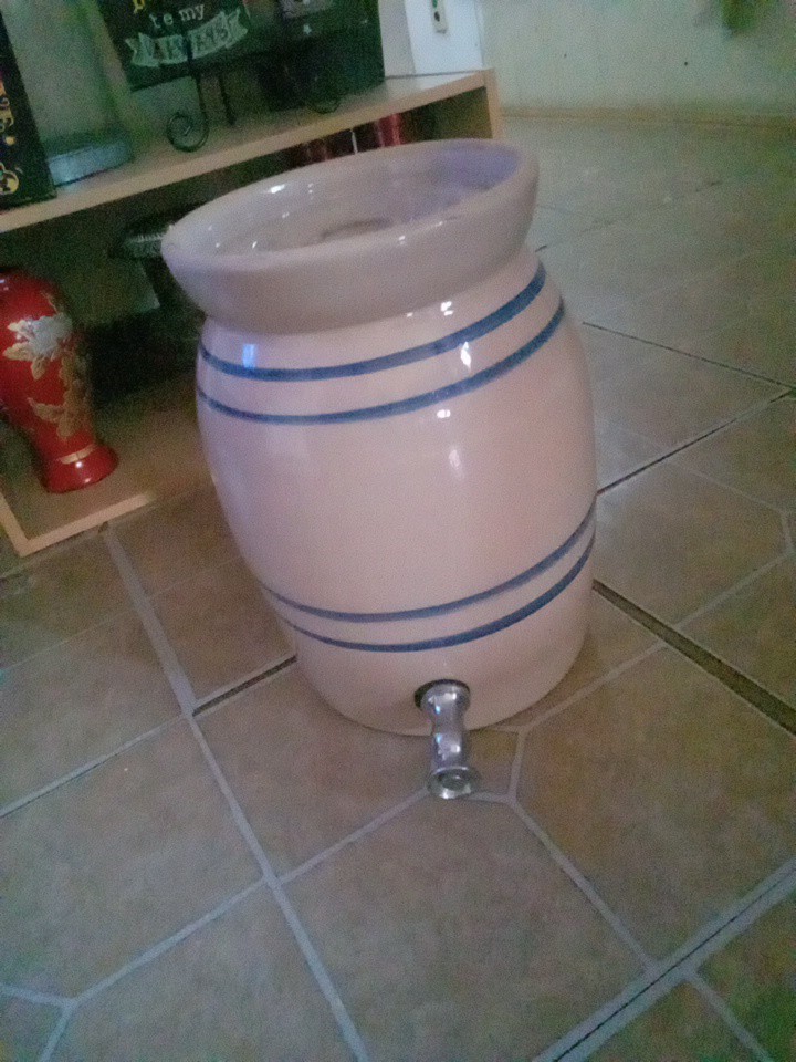 Vintage 12" Marshall Pottery Inc 2 Crock Water Drink Dispenser W lid Marshall TX