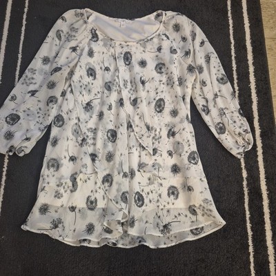 Roz & Ali Sheer Dandelion Blouse with a Tiered Layer Front 1X, Boho, Casual Chic