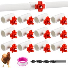 12 Pack Horizontal Chicken Waterer Nipples with 1/2 Inch PVC Tee Fittings