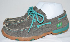 Twisted X Women Boat Shoe WDM0085 Driving Moc Canvas Dust Teal Tweed Size 7 M