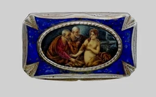 ANTIQUE EUROPEAN SILVER ENAMEL SNUFF / PILL BOX HAND PAINTED MINIATURE sterling