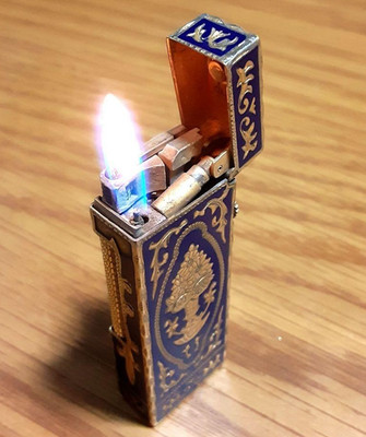 Royking Dunhill Gas Lighter Navy Gold No Box Ignition confirmed No gas leaks JP