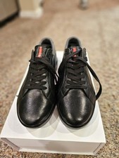 $849.00 PRADA MEN'S LUXURY RED LEATHER SNEAKERS SHOES MARKED UK SIZE 7.5 US 8.5