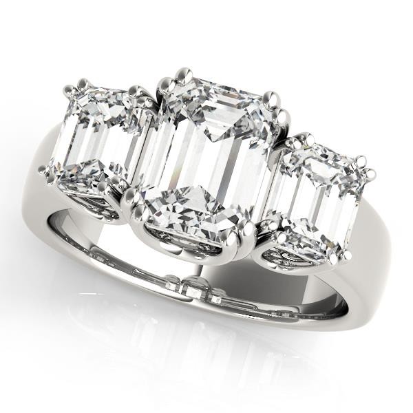 3-Stone Double Prong Emerald Cut Engagement Ring VS F 3.60 Ct Lab Grown Diamond