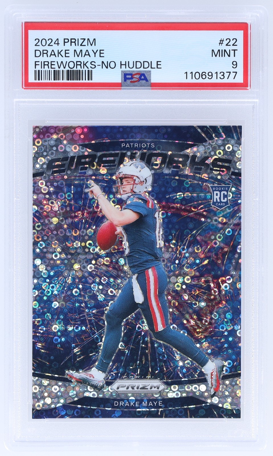 2024 Panini Prizm Drake Maye #22 PSA 9 RC Fireworks No Huddle Football Mint