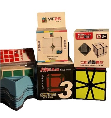 Rubiks Speed Cube Bundle MoYu MF2S, Mo Fang Ge, Qi Yi 3x3, Mirror 2x2 Stands NIB