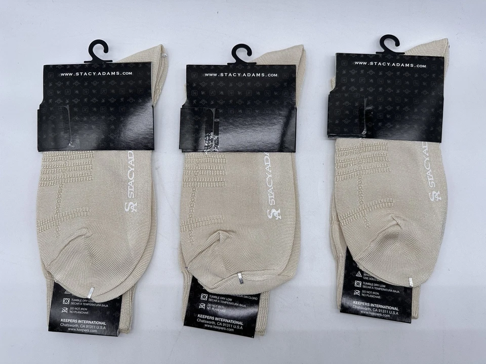 NUEVOS 3 PARES DE CALCETINES DE VESTIR STACY ADAMS NIÑOS TALLA 3-9 BEIGE SUAVE RAYÓN/NYLON Foto 2 de 2