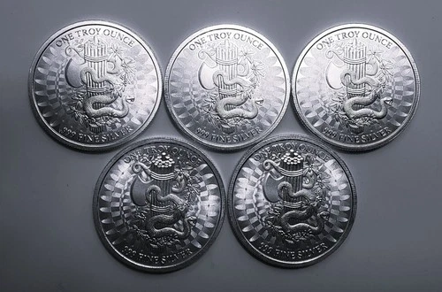 FIVE (5)  1 oz. Cut Saw Mint Silver Rounds  .999 Fine Silver