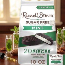 RUSSELL STOVER Sugar Free Dark Chocolate Mint Candy, 10 oz. bag