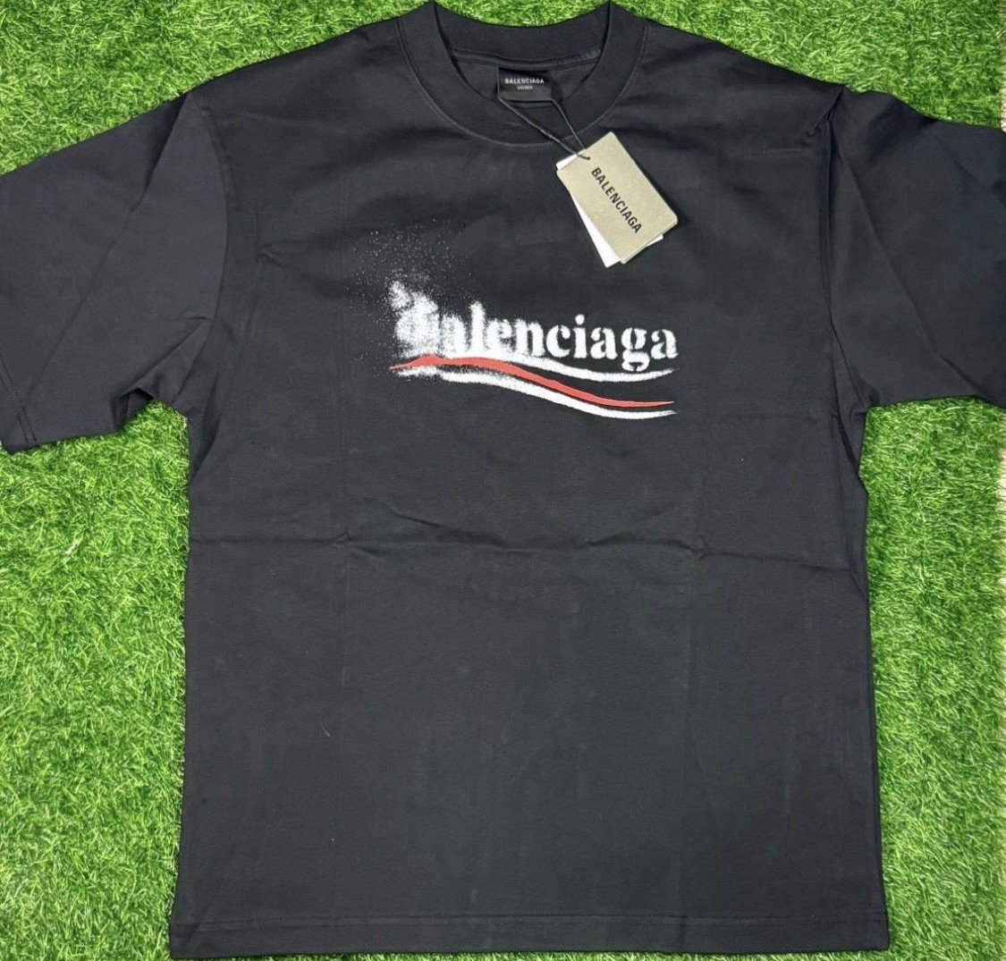 Balenciaga Men’s Black Logo Graphic Crew Neck Short Sleeve Cotton Jersey Tee M