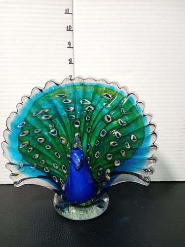 Art Glass - Murano Style - Peacock - Aqua Blue Multicolor Paperweight/Figurine - Picture 1 of 3