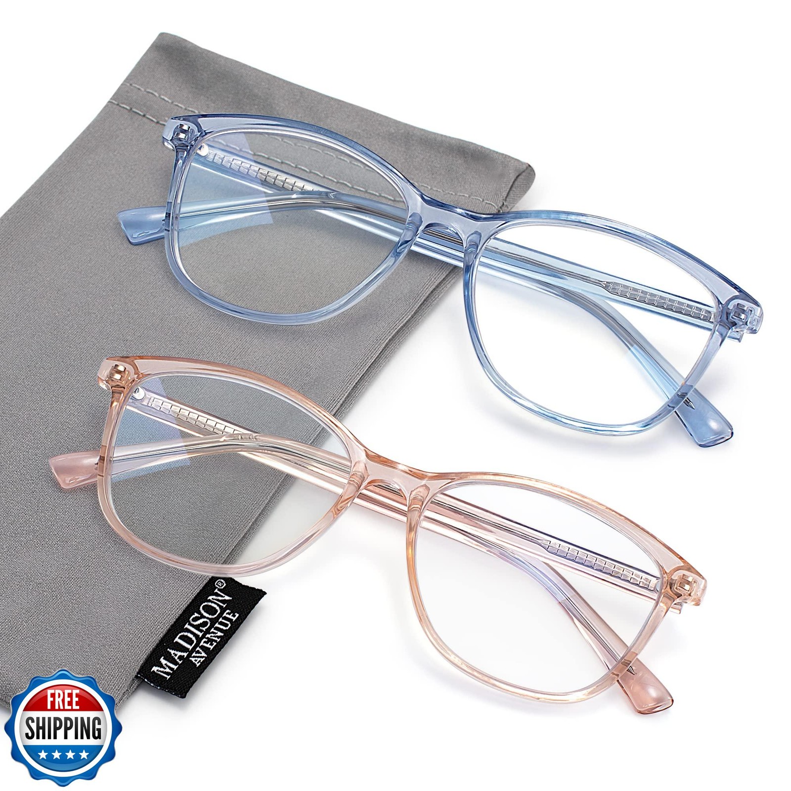 Madison Avenue 2-Pack TR90 Vintage Square Blue Light Blocking Readers