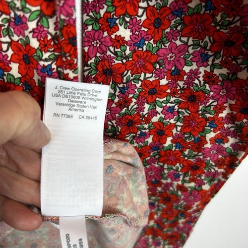 J Crew Top Womens S Red Floral Reimagined Green Cotton Peasant Cottagecore - Picture 8 of 8