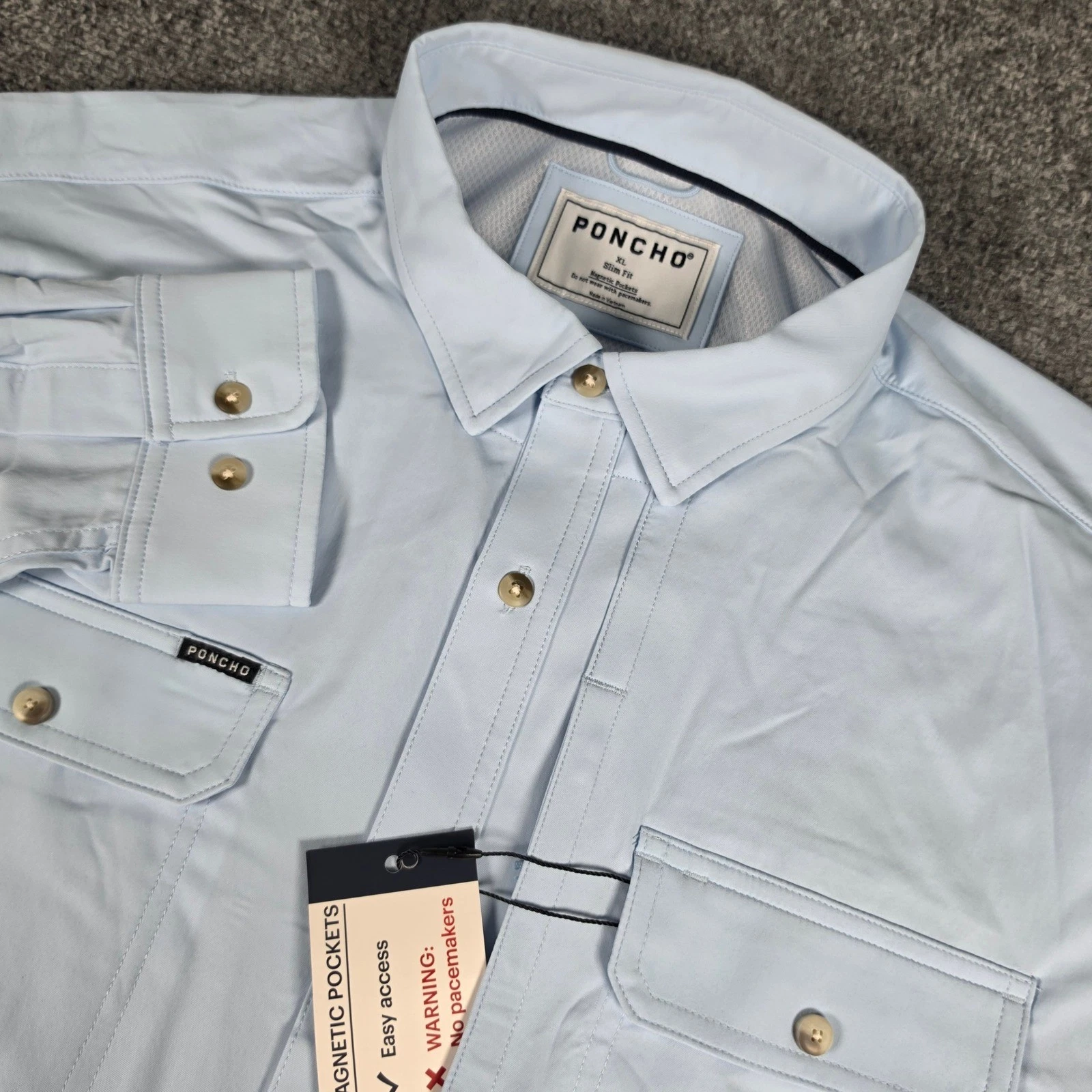 Poncho Original Shirt Mens XL Light Blue Slim Fit Long Sleeve Mag Pockets NWT