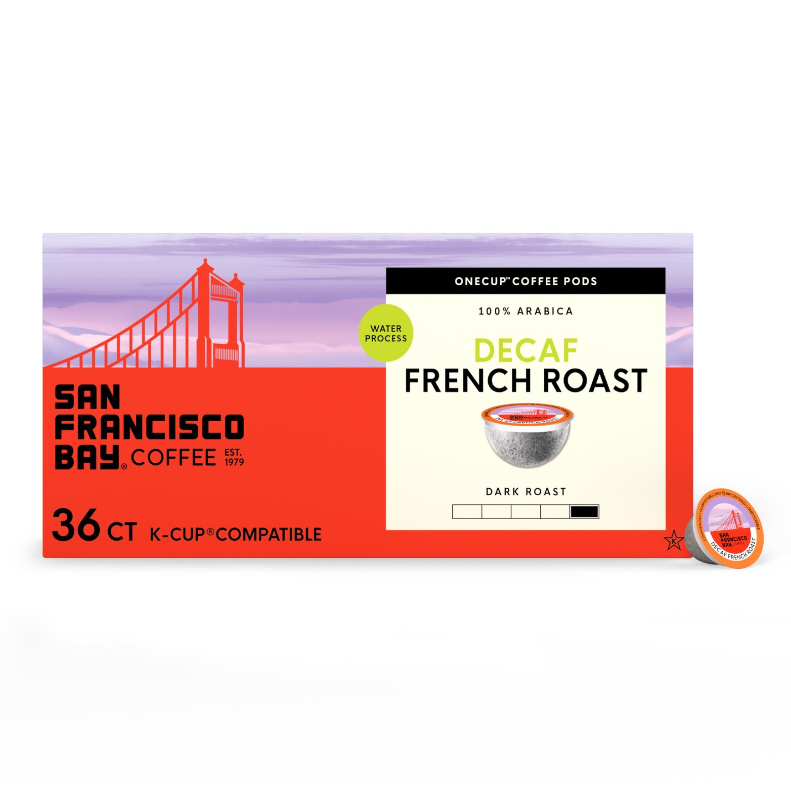 San Francisco Bay Decaf KCup Coffee Pods, Decaf French Roast 36 ct, Dark Roas...