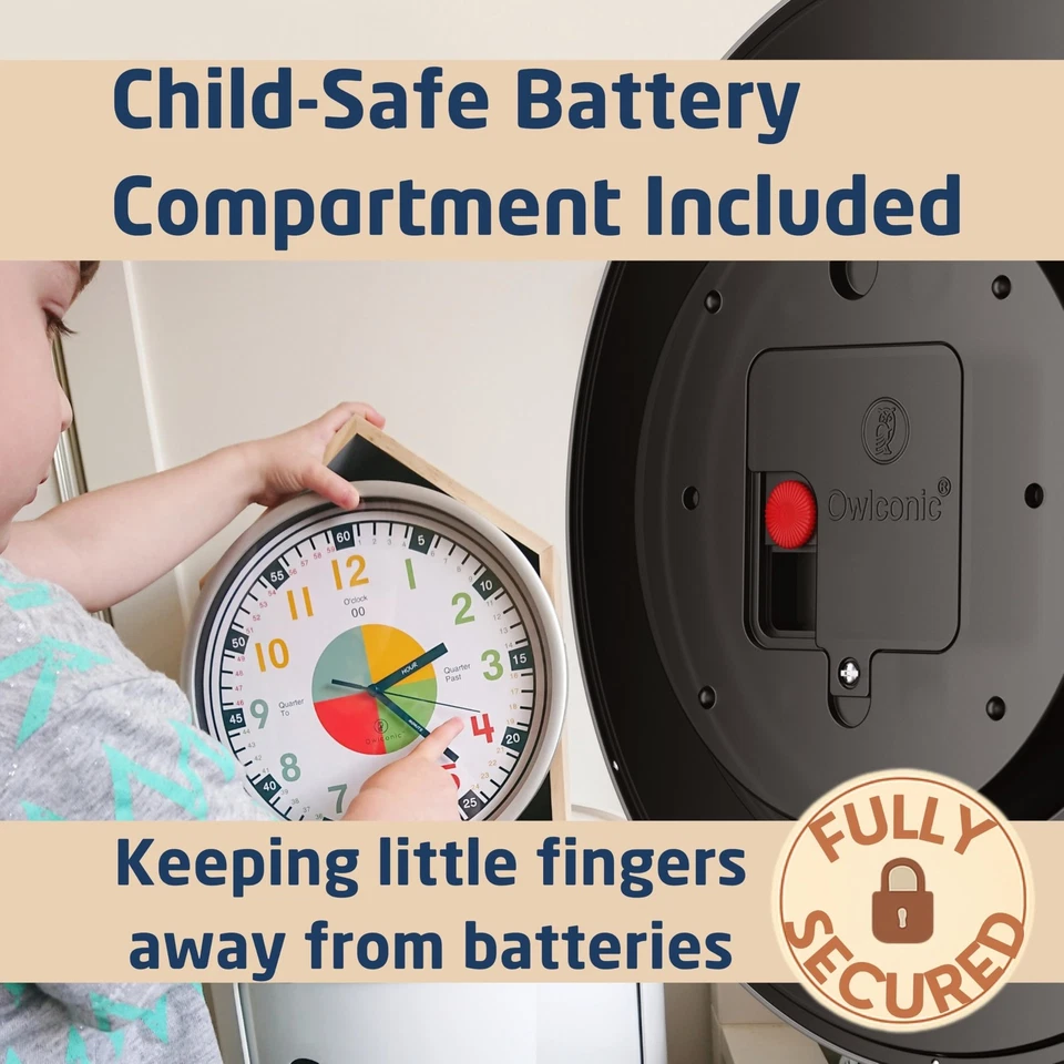 Reloj analógico sin tictac para niños aprendiendo a decir la hora, reloj de enseñanza para K... Foto 3 de 4