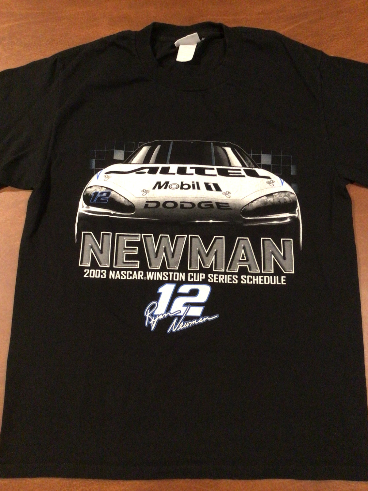 Vintage 2003 Ryan Newman #12 NASCAR Racing Schedule Y2K Medium Graphic T-Shirt