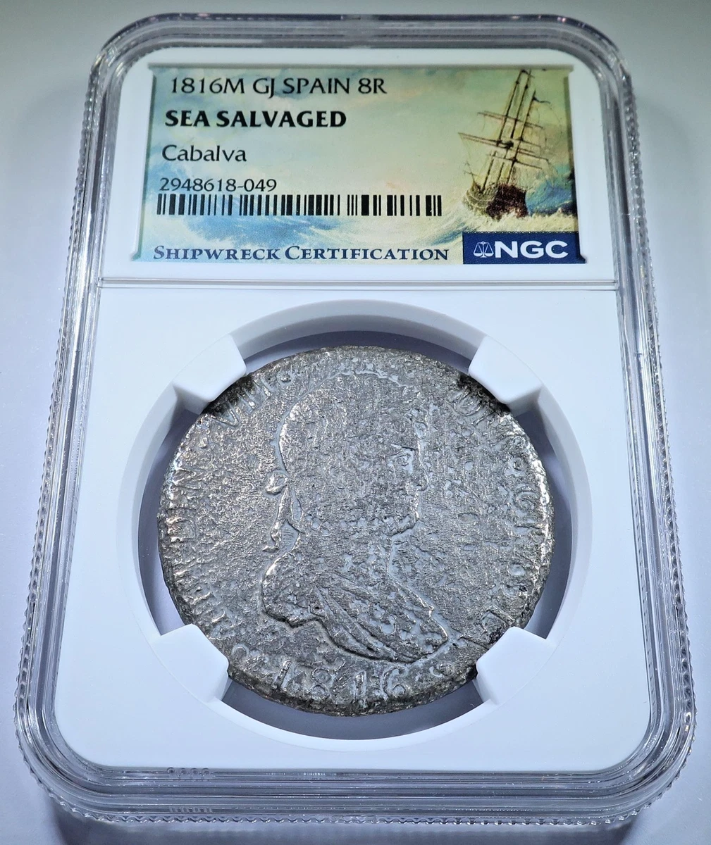 NGC Cabalva Shipwreck 1816-GJ Spain Silver 8 Reales Genuine
