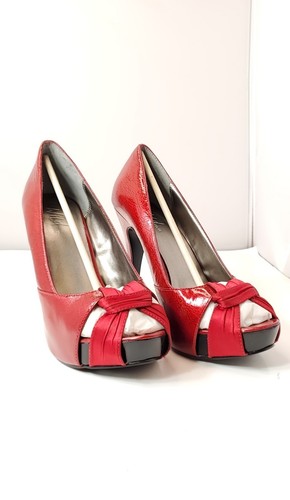 WILD PAIR,SHELLY WOMENS sz 10 CRISS CROSS SATIN OPEN TOE,RED PATENT LEATHER. - Picture 9 of 18