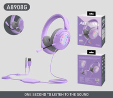 Purple A8908 Bluetooth RGB Light Headphones HiFi Earphones Gaming Headset