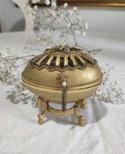 Vintage Hand Made Golden Real Goose Egg Jewellery Box Easter Hand Made Gift 