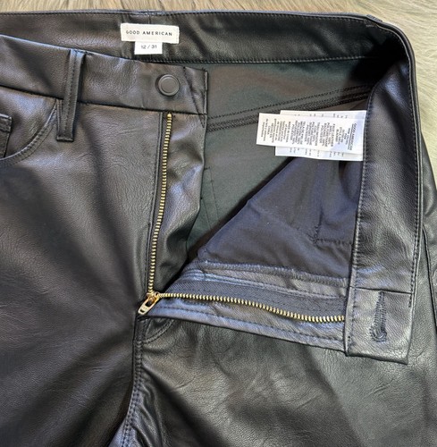 Good American schwarz Kunstleder hoch tailliert Hose Schlitz Saum Größe 12 Einzelhandel 189 $ - Bild 6 von 13