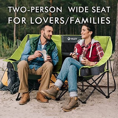 VILLEY Double Camping Chair w/Cooler Bag, Extra Wide Loveseat, 600LBS - GREEN