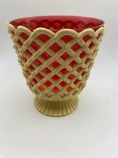Regaline Beige And Red Plastic Cache Pot Planter Red Liner Made in USA
