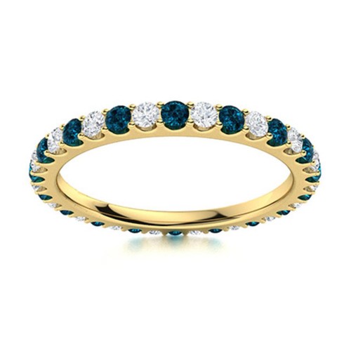 Full Eternity Round White Topaz & London Blue Topaz 925 Silver Gold Plated Ring