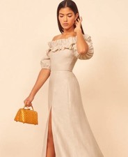 REFORMATION Marley Off The Shoulder Linen Dress Ivory Size 2 $248 NEW