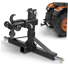 3 Point Quick Hitch Dual 2” Receiver with Trailer Ball Hitch and Hook, 3 Black