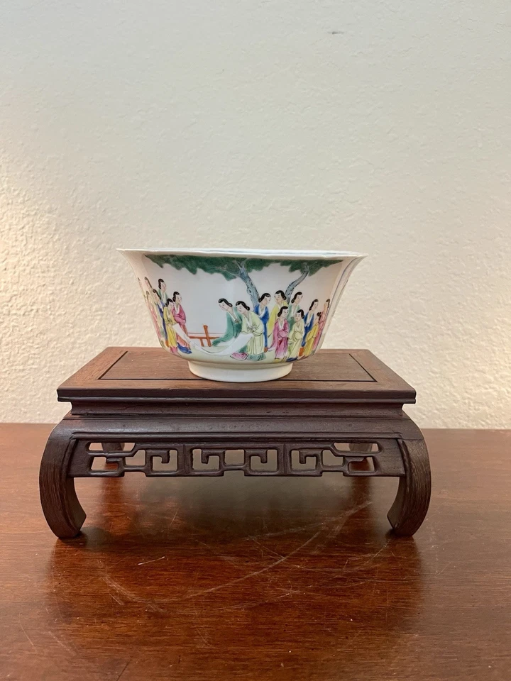 Antiguo ponche de porcelana rosa familiar china del siglo XIX, mediados de la dinastía Qing, marcado Foto 3 de 4