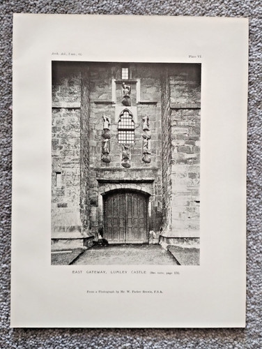 East Gateway at Lumley Castle - Antique Print - 1910