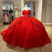 Red Quinceanera Dresses Ball Gown Off Shoulder Sweet 15 16 Party Prom Dress