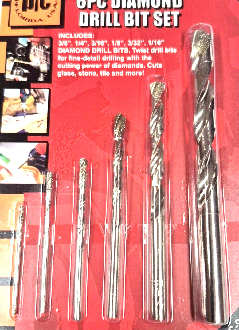MASONRY DRILL BITS SET  6PC. 1/16,3/32,3/16,1/4,3/8" CUTS STONE TILE CONCRETE