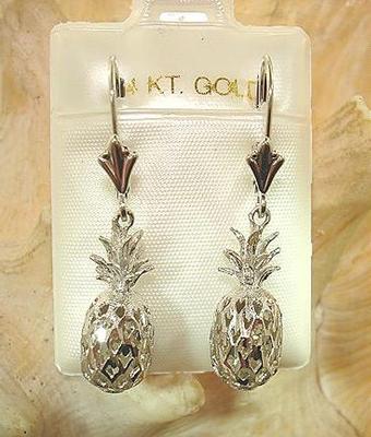 7,5 MM HAWAIIANISCHE MASSIVE 14K WEISSGOLD DC 3D GANZE ANANAS OHRSTECKER #1