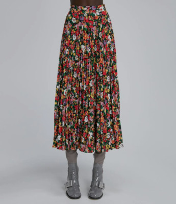$1095 Christopher Kane Women's Black Floral High Waisted Pleated Skirt Size 8