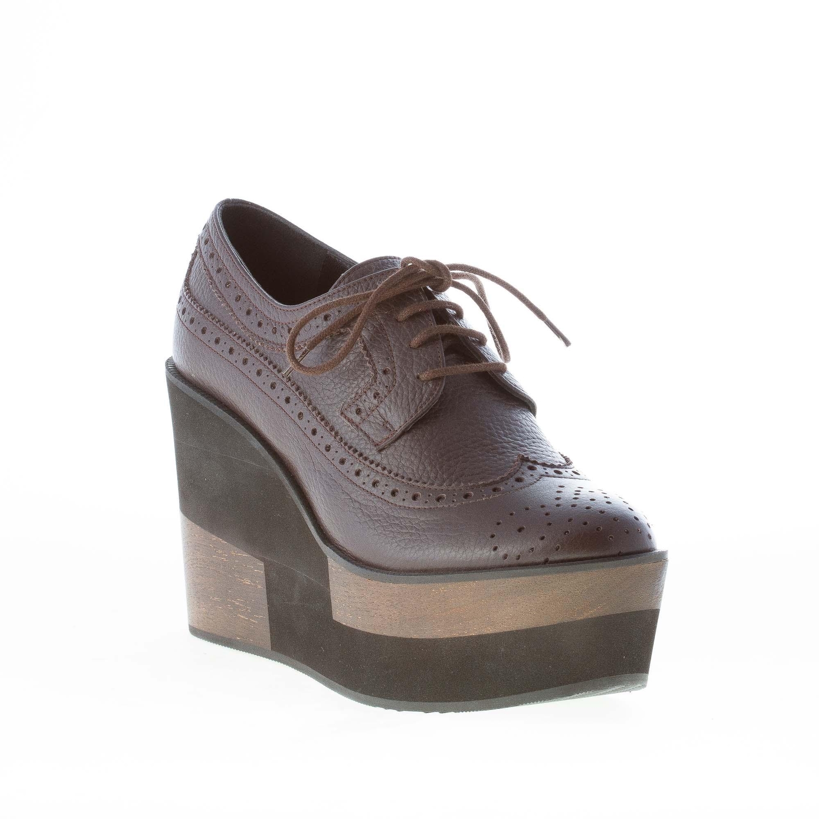 PALOMA BARCELO' women shoes Brown pebbled leather leather leather Carolina lace up maxi-wedge 7968a5 PALOMA BARCELO' women shoes Brown pebbled leather leather leather Carolina lace up maxi-wedge 7968a5