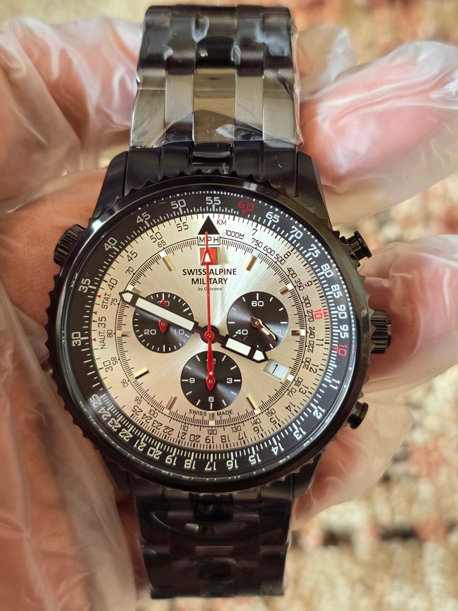 Swiss Alpine Military 7078.9172 Chronograph Silver Dial Date